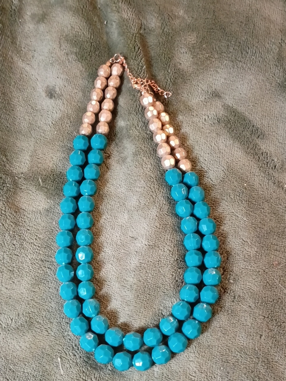Double Strand Teal and Champagne Statement Necklace